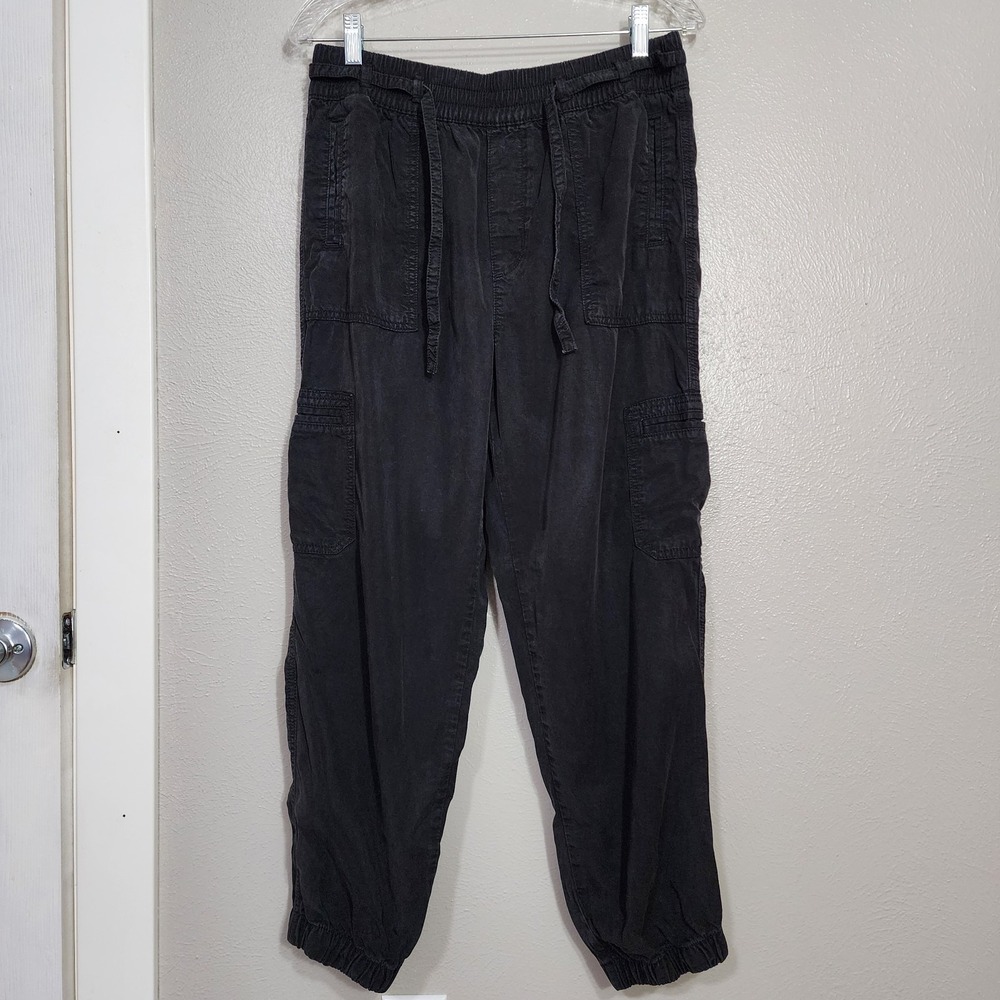 American Eagle Womens Medium Black Cargo Jogger Pants Elastic Waist Lightweight
